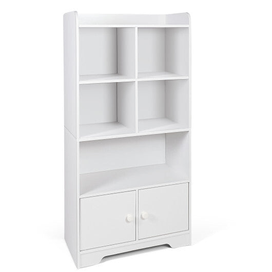 4 Tiers Bookshelf with 4 Cubes Display Shelf and 2 Doors-White