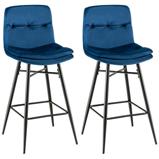 2 Pieces 29 Inch Velvet Bar Stools Set with Tufted Back and Footrests-Gray