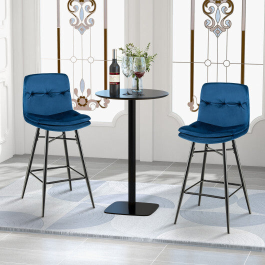 2 Pieces 29 Inch Velvet Bar Stools Set with Tufted Back and Footrests-Gray