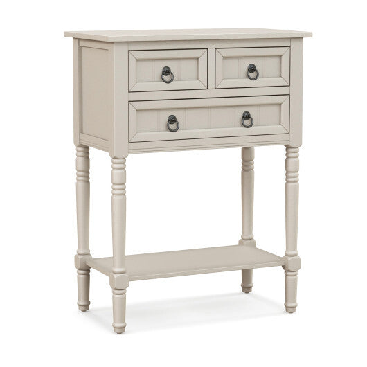 Narrow Console Table with 3 Storage Drawers and Open Bottom Shelf-Gray