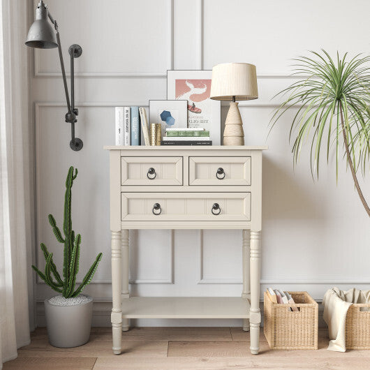 Narrow Console Table with 3 Storage Drawers and Open Bottom Shelf-Gray