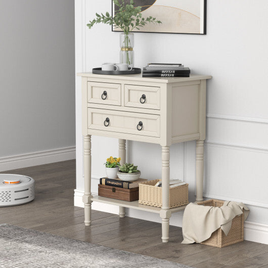 Narrow Console Table with 3 Storage Drawers and Open Bottom Shelf-Gray