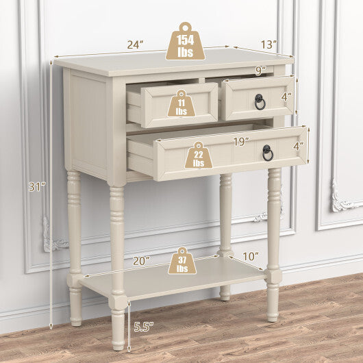 Narrow Console Table with 3 Storage Drawers and Open Bottom Shelf-Gray