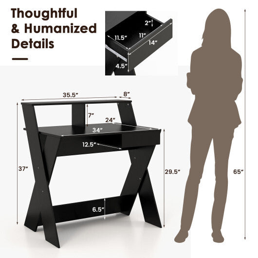 Small Computer Desk with Storage Drawer-Black