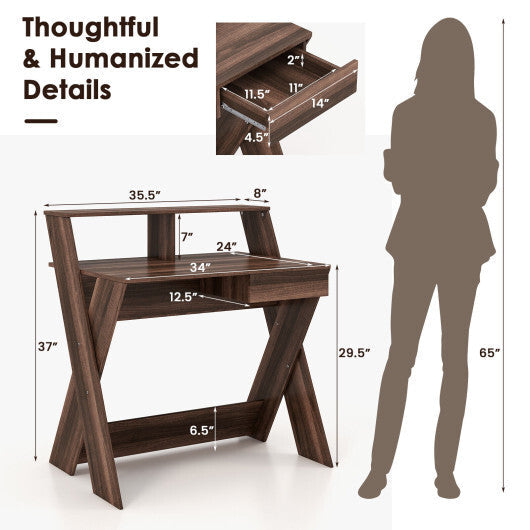 Small Computer Desk with Storage Drawer-Black