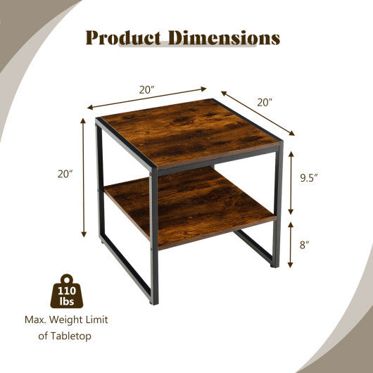 2 Pieces Industrial 2-Tier Side Table Set with Open Shelf-Rustic Brown