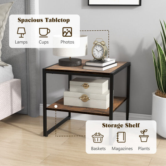 2 Pieces Industrial 2-Tier Side Table Set with Open Shelf-Rustic Brown