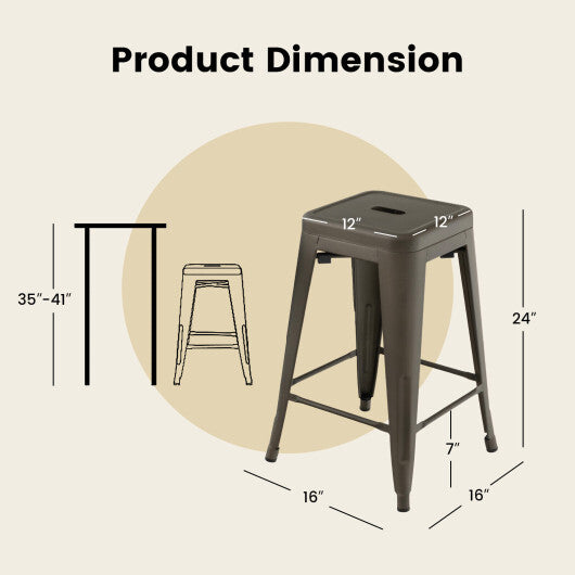 24 Inch Set of 4 Tolix Style Counter Height Barstool Stackable Chair-Black