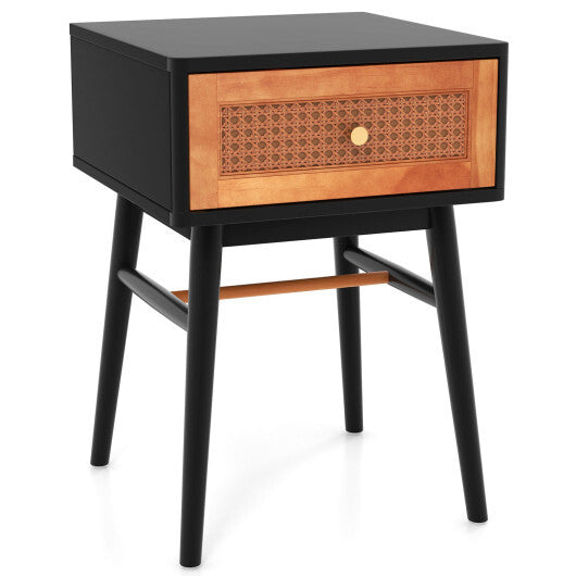 1-Drawer Modern Bedside Table with Solid Wood Legs-White