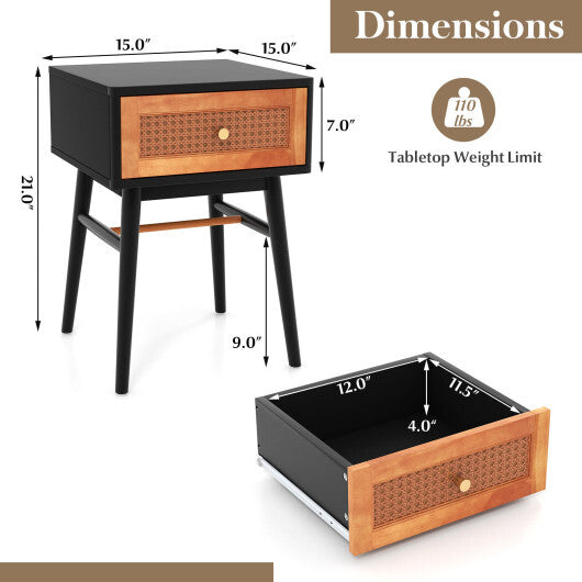 1-Drawer Modern Bedside Table with Solid Wood Legs-White