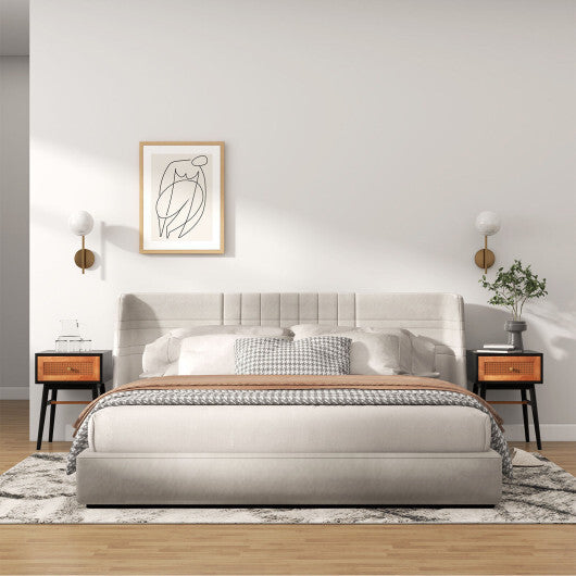 1-Drawer Modern Bedside Table with Solid Wood Legs-White