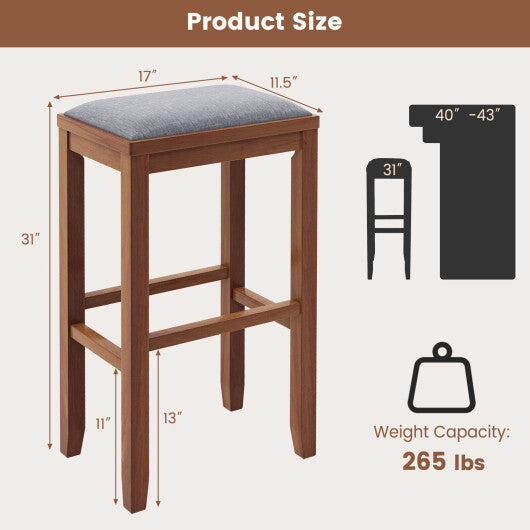 2 Pieces 31 Inch Upholstered Bar Stool Set with Solid Rubber Wood Frame and Footres-Griege