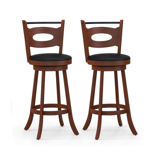 2 Pieces 24/29 inch Swivel Bar Stools with Curved Backrest and Seat Cushions-24 inches