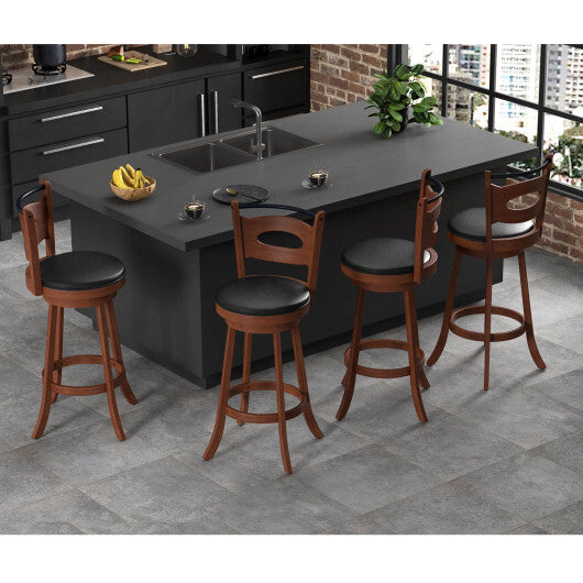 2 Pieces 24/29 inch Swivel Bar Stools with Curved Backrest and Seat Cushions-24 inches