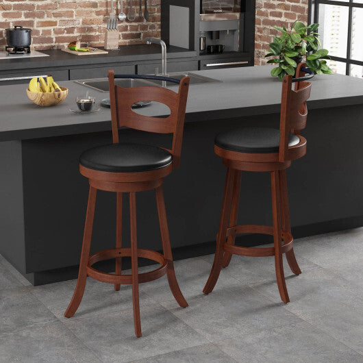 2 Pieces 24/29 inch Swivel Bar Stools with Curved Backrest and Seat Cushions-24 inches