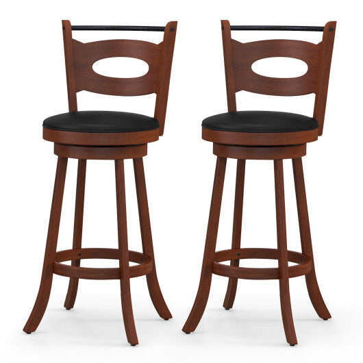 2 Pieces 24/29 inch Swivel Bar Stools with Curved Backrest and Seat Cushions-24 inches