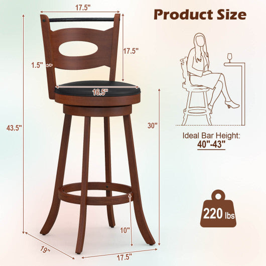 2 Pieces 24/29 inch Swivel Bar Stools with Curved Backrest and Seat Cushions-24 inches