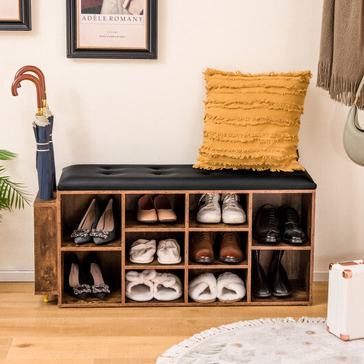 Shoe Storage Bench with Umbrella Stand and Adjustable Shelf-White