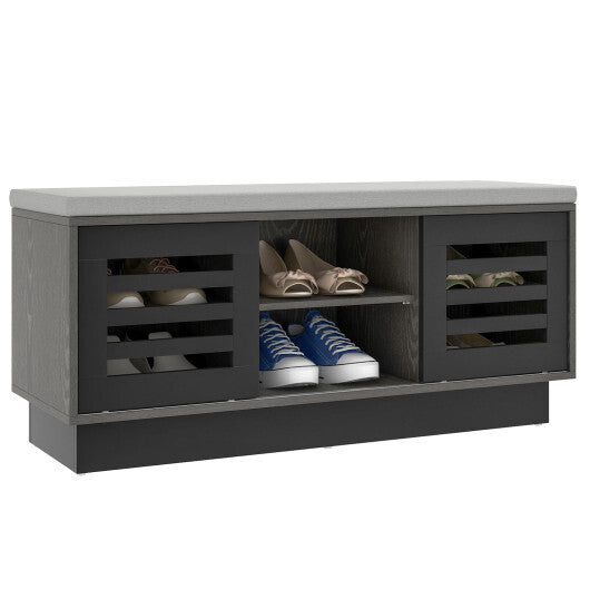 Shoe Bench with 6 Storage Compartments and 3 Adjustable Shelves-Natural