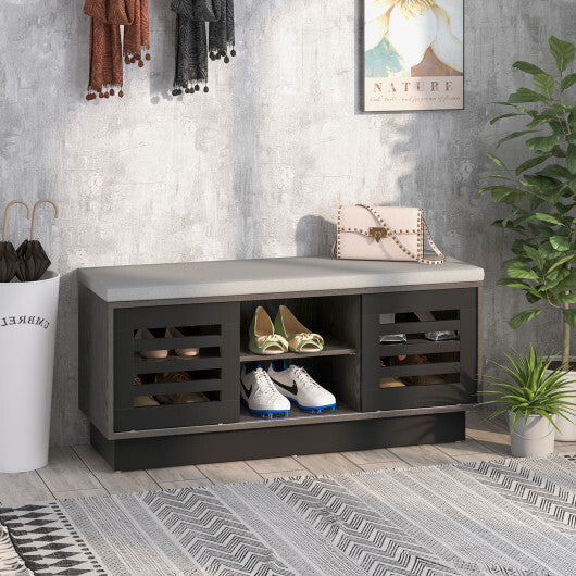 Shoe Bench with 6 Storage Compartments and 3 Adjustable Shelves-Natural