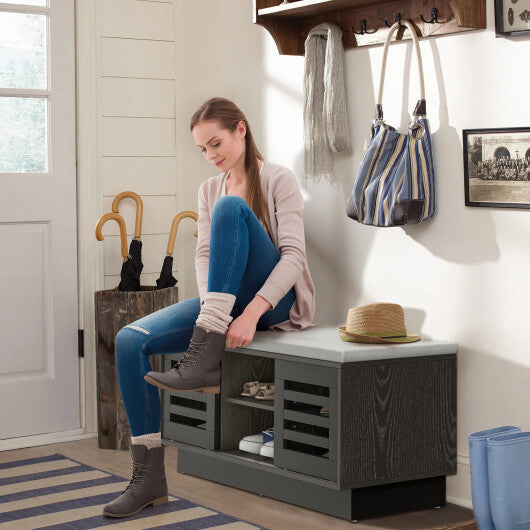 Shoe Bench with 6 Storage Compartments and 3 Adjustable Shelves-Natural