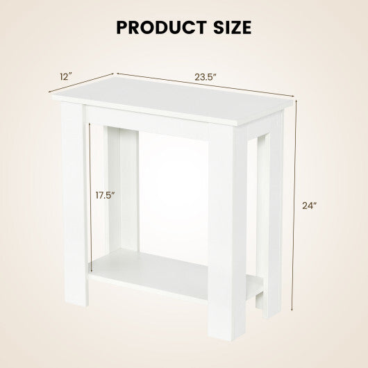 2-Tier Modern Compact End Table with Storage Shelf-White
