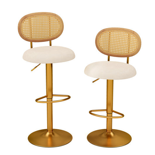 2 Pieces Bar Chairs with PE Rattan Backrest-360Swivel and Height Adjustable