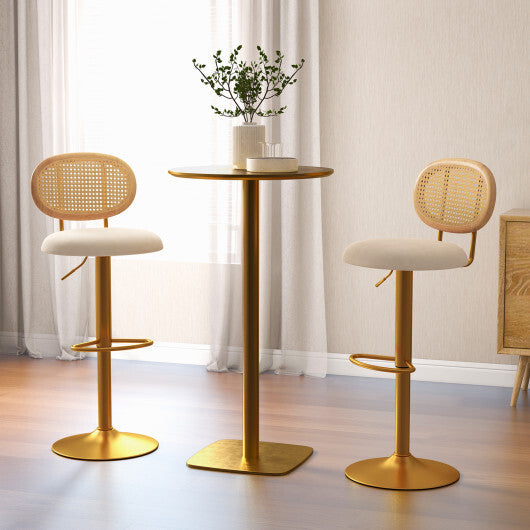 2 Pieces Bar Chairs with PE Rattan Backrest-360Swivel and Height Adjustable