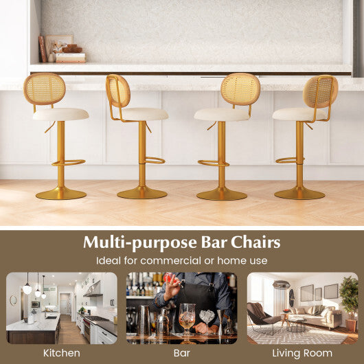 2 Pieces Bar Chairs with PE Rattan Backrest-360Swivel and Height Adjustable