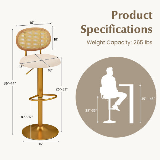 2 Pieces Bar Chairs with PE Rattan Backrest-360Swivel and Height Adjustable
