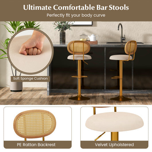 2 Pieces Bar Chairs with PE Rattan Backrest-360Swivel and Height Adjustable