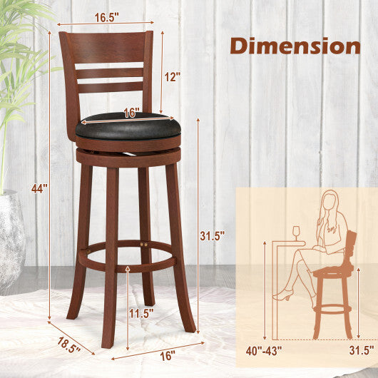 Set of 2 360? Bar Stools with PU Upholstered Seats-Brown