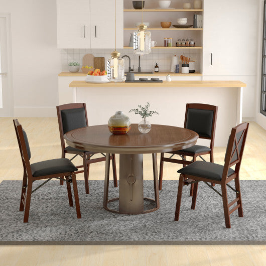 Set of 2 Folding Dining Chairs with Padded Seat and High Backrest-Brown