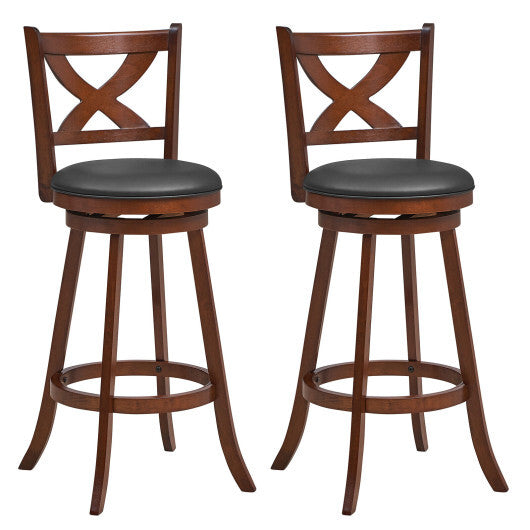 2 Pieces Classic Counter Height Swivel Bar Stool Set with X-shaped Open Back-24 Inch