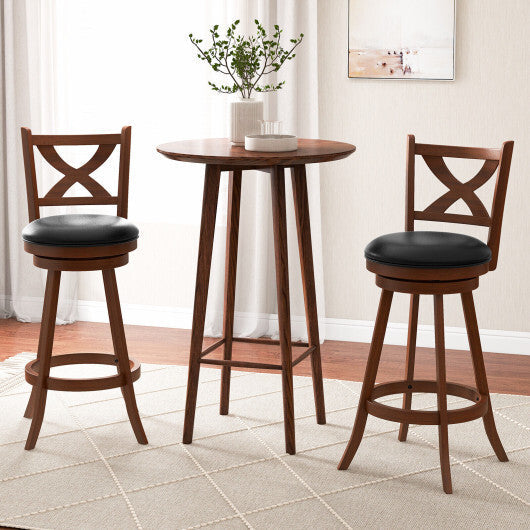 2 Pieces Classic Counter Height Swivel Bar Stool Set with X-shaped Open Back-24 Inch