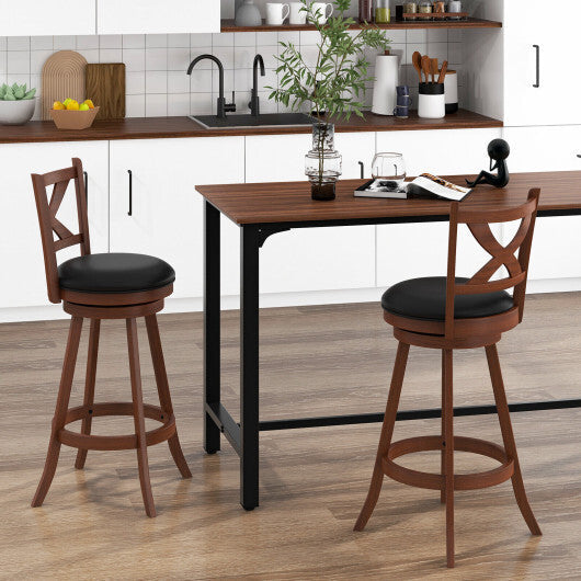 2 Pieces Classic Counter Height Swivel Bar Stool Set with X-shaped Open Back-24 Inch
