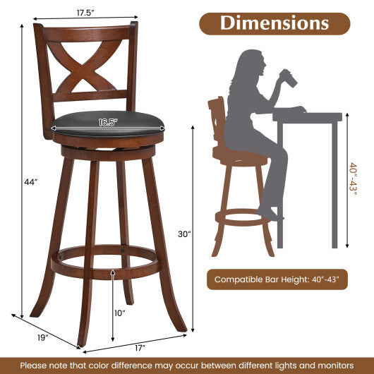2 Pieces Classic Counter Height Swivel Bar Stool Set with X-shaped Open Back-24 Inch