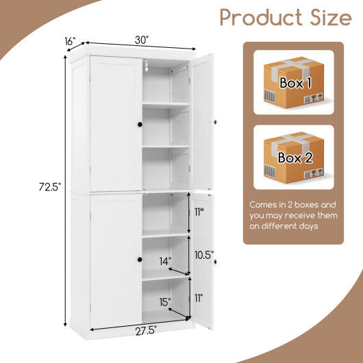 72.5 Inches Tall Buffet Cabinet with 6-Tier Shelves and 4 Doors-Black