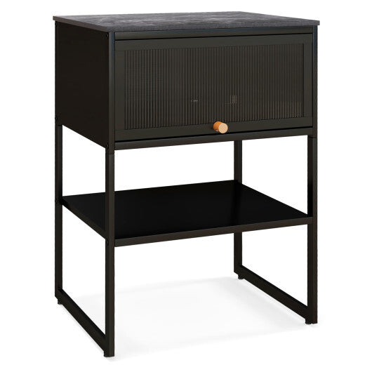Nightstand with Flip up Door Storage Shelf-White