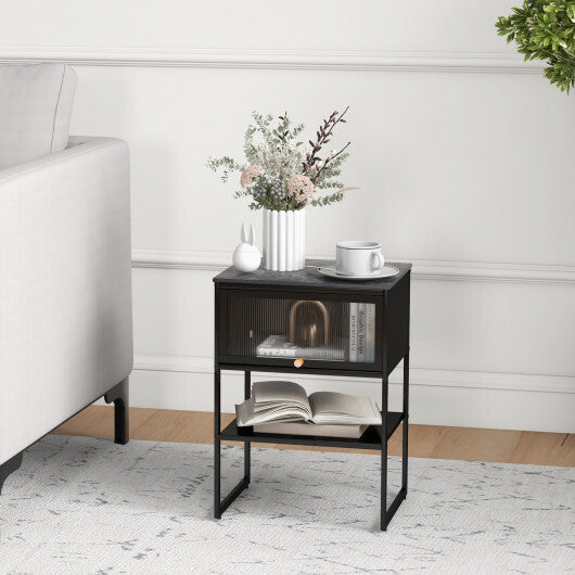 Nightstand with Flip up Door Storage Shelf-White