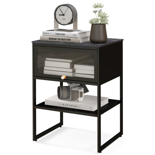 Nightstand with Flip up Door Storage Shelf-White