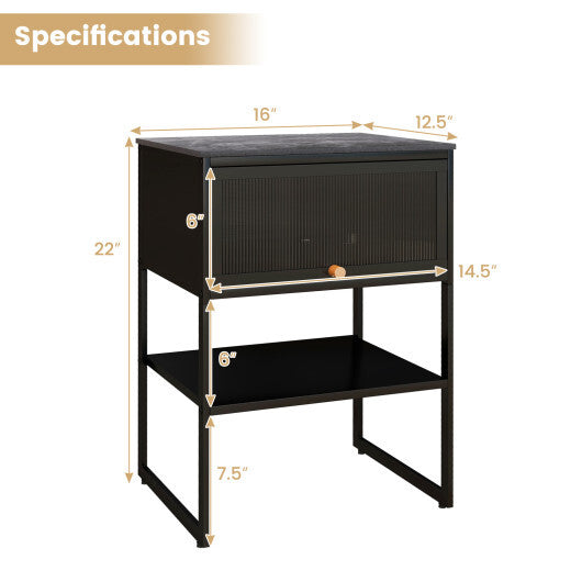 Nightstand with Flip up Door Storage Shelf-White