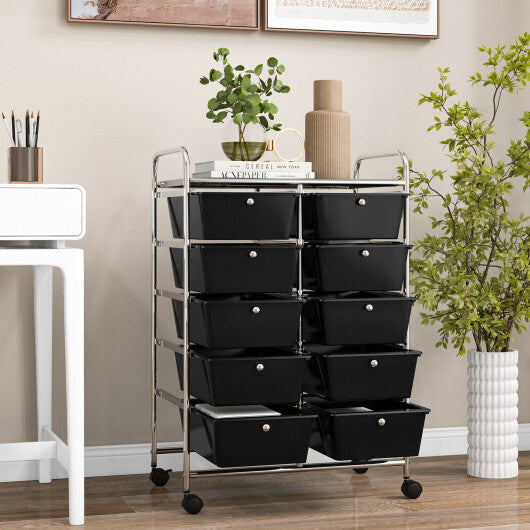 10-Drawer Rolling Storage Cart-Black