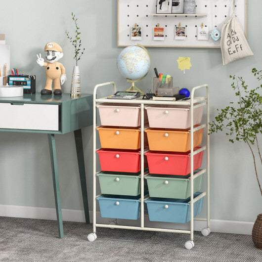 10-Drawer Rolling Storage Cart-Black