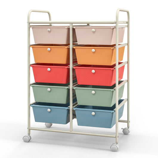 10-Drawer Rolling Storage Cart-Black