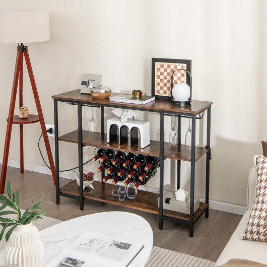 Industrial Wine Rack Wine Bar Cabinet with Storage Shelves-Gray