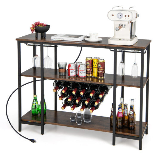Industrial Wine Rack Wine Bar Cabinet with Storage Shelves-Gray
