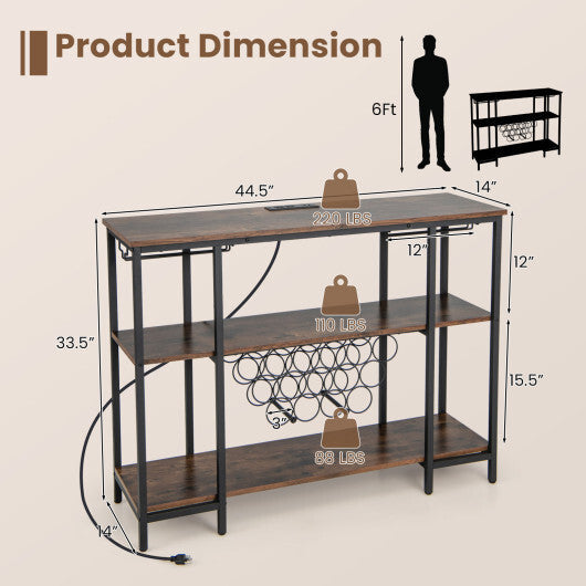 Industrial Wine Rack Wine Bar Cabinet with Storage Shelves-Gray