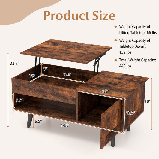 Lift Top Coffee Table with Storage and Hidden Compartment-Natural