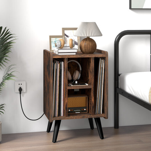 Vinyl Record Storage Turntable Stand with 4 Open Shelves-Gray